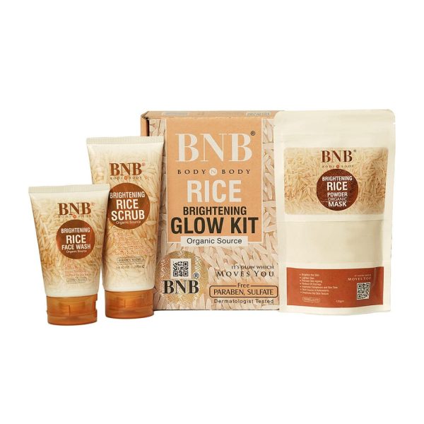 Bnb-Rice Extract Brightening Skincare Kit | Face Wash, Exfoliating Scrub & Hydrating Mask for Glowing Skin