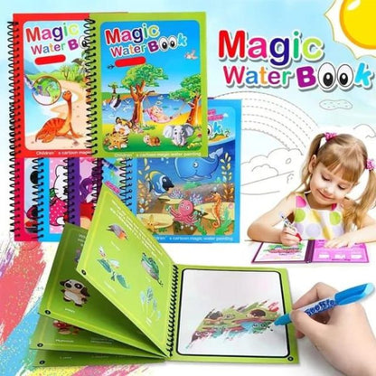 Magic Water Painting Book – Reusable Drawing & Coloring Board with Magic Water Pen (Random Book)