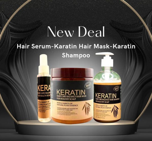 3-in-1 Hair Keratin Mask, Shampoo & Serum Set - Pack of 3 for Healthy, Smooth Hair